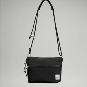 Lululemon Patch Logo Mini Crossbody Canvas Bag Top Zip in Black